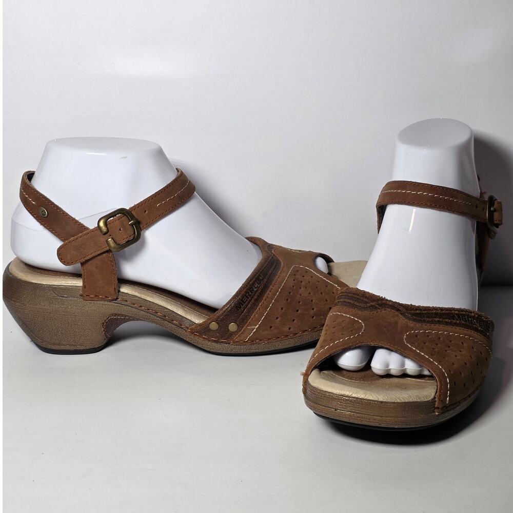 Merrell Brown/Coffee Leather Sandals Luxe Strap Bagpipe Sz 8 Slingback Open Toe